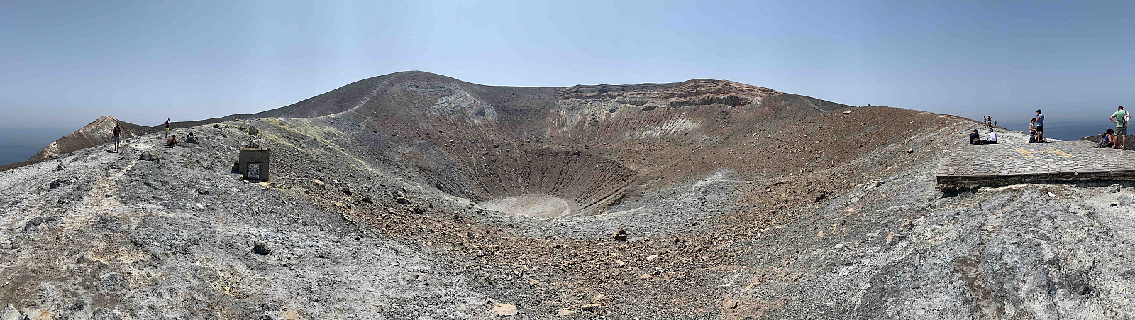 The crater of La Fossa cone, at Vulcano island (Aeolian Archipelago, South Mediterranean), which originated the most recent (1888-90) eruption of this volcano. It hosts one of the stations of the TROPOMAG network, aimed to measure possible anomalies caused by Geomagnetically Induced Currents (GICs) in probes electrically coupled with the soil. This station is equipped with a capacitive probe measuring the volumetric soil moisture content and a temperature sensor. - Pictures